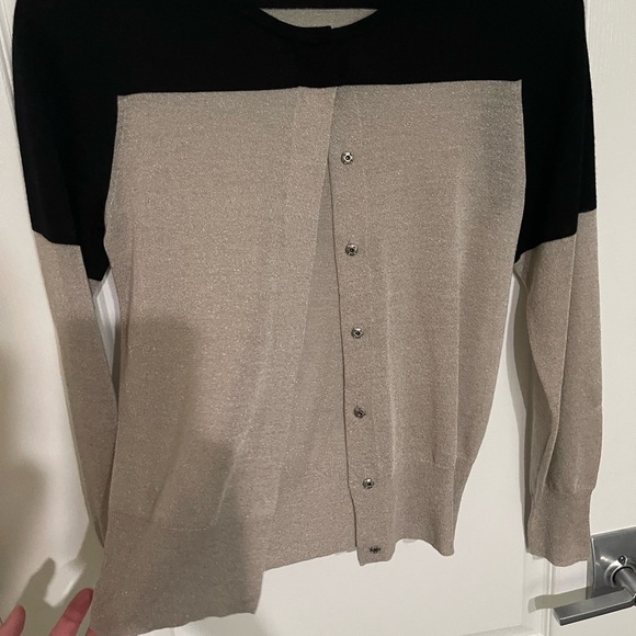 Dries Van Noten Beige/Black Color Block Wool/Silk Shimmer Accent Cardigan Small - Picture 5 of 7